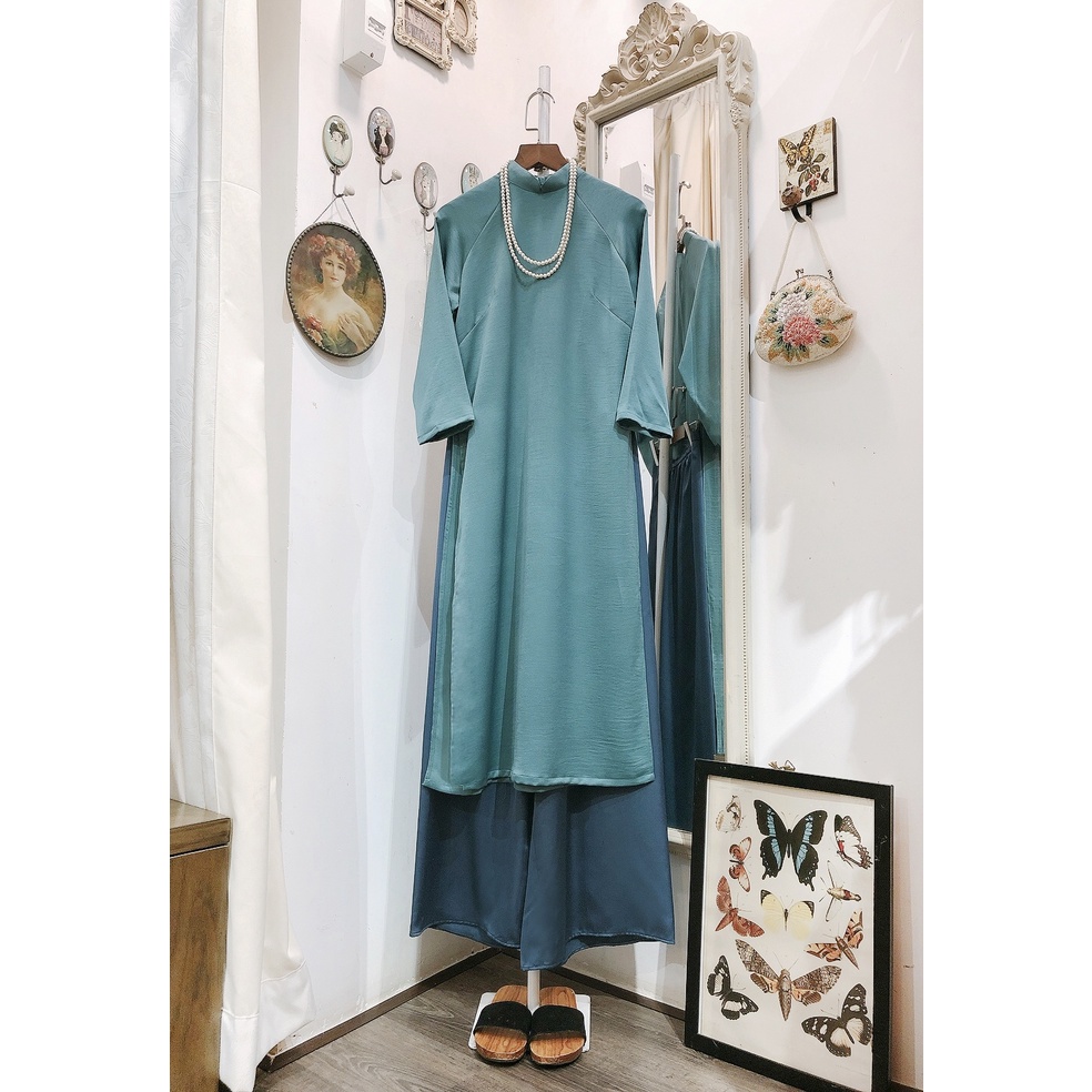 Set Áo dài Rosemary Lụa Tây Thi Xanh Lam