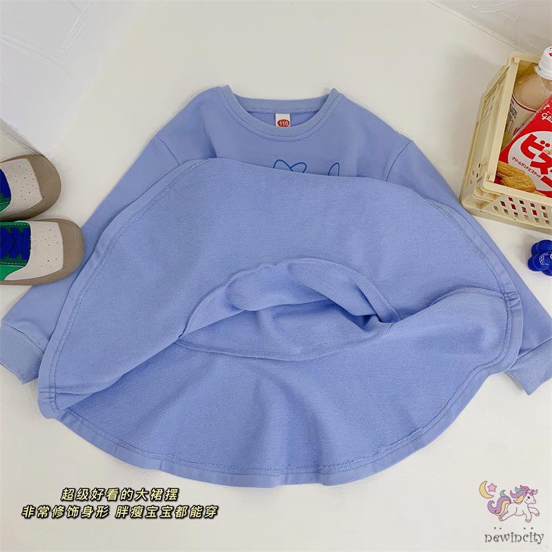 Đầm tay dài in họa tiết hoạt hình dễ thương phong cách Hàn Quốc cho bé gái