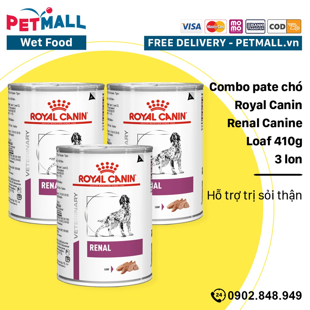 Combo Pate chó Royal Canin Renal Canine Loaf 410g - Hỗ trợ trị sỏi thận Petmall - 3 lon