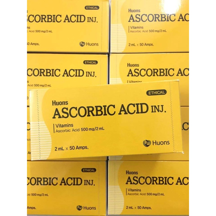 Hộp 50 ống Vitamin C Huons - Chính Hãng Hàn Quốc Dùng mix với tảo xoắn hồng sâm cấy meso trắng da Ascorbic acid
