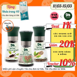 Tiêu đen hạt, sọ hạt, chín đỏ phú quốc natural dh foods nắp cối xay ceramic trắng - bếp u là trời 45g