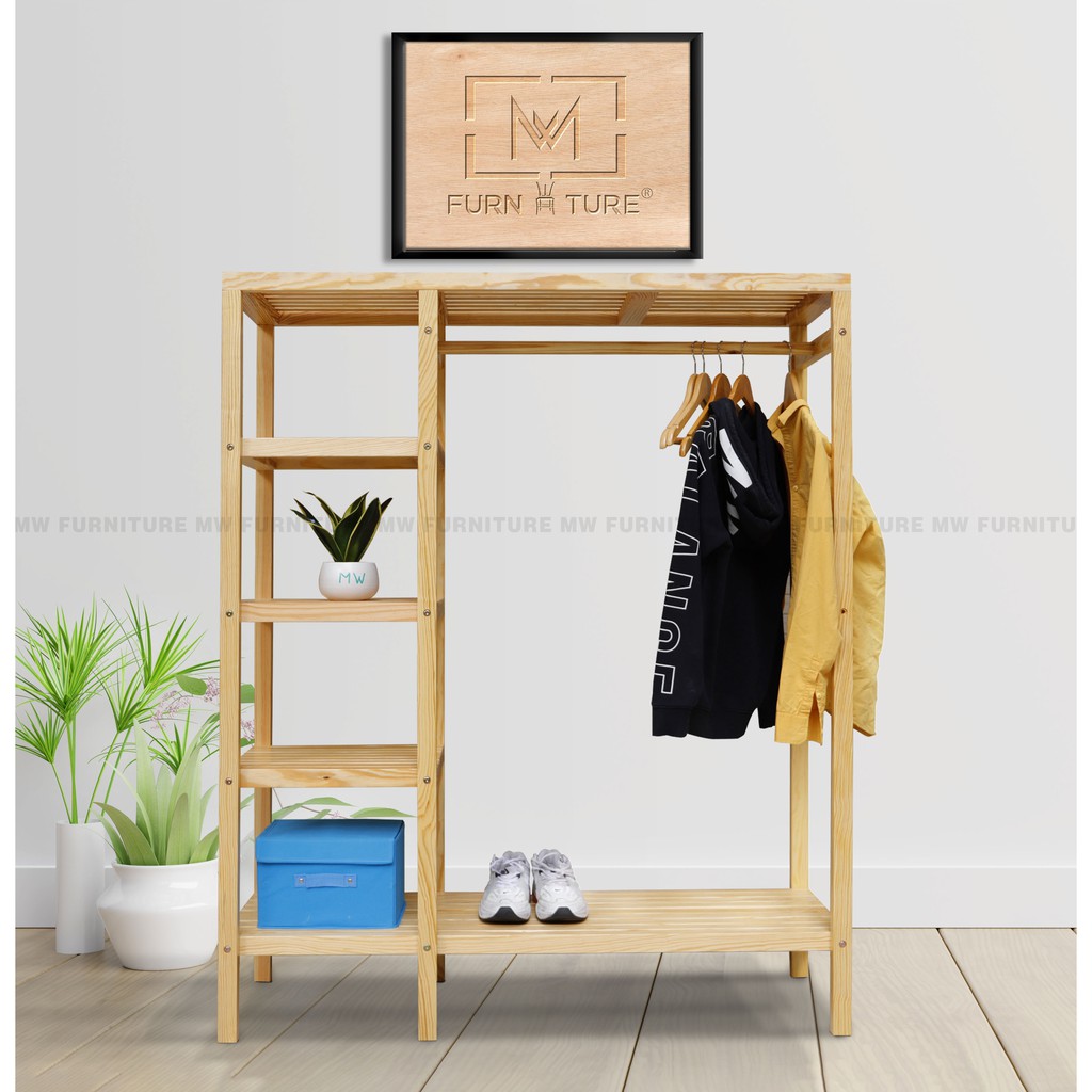 Tủ treo quần áo liền kệ màu gỗ big size thương hiệu MW FURNITURE - Double hanger closet