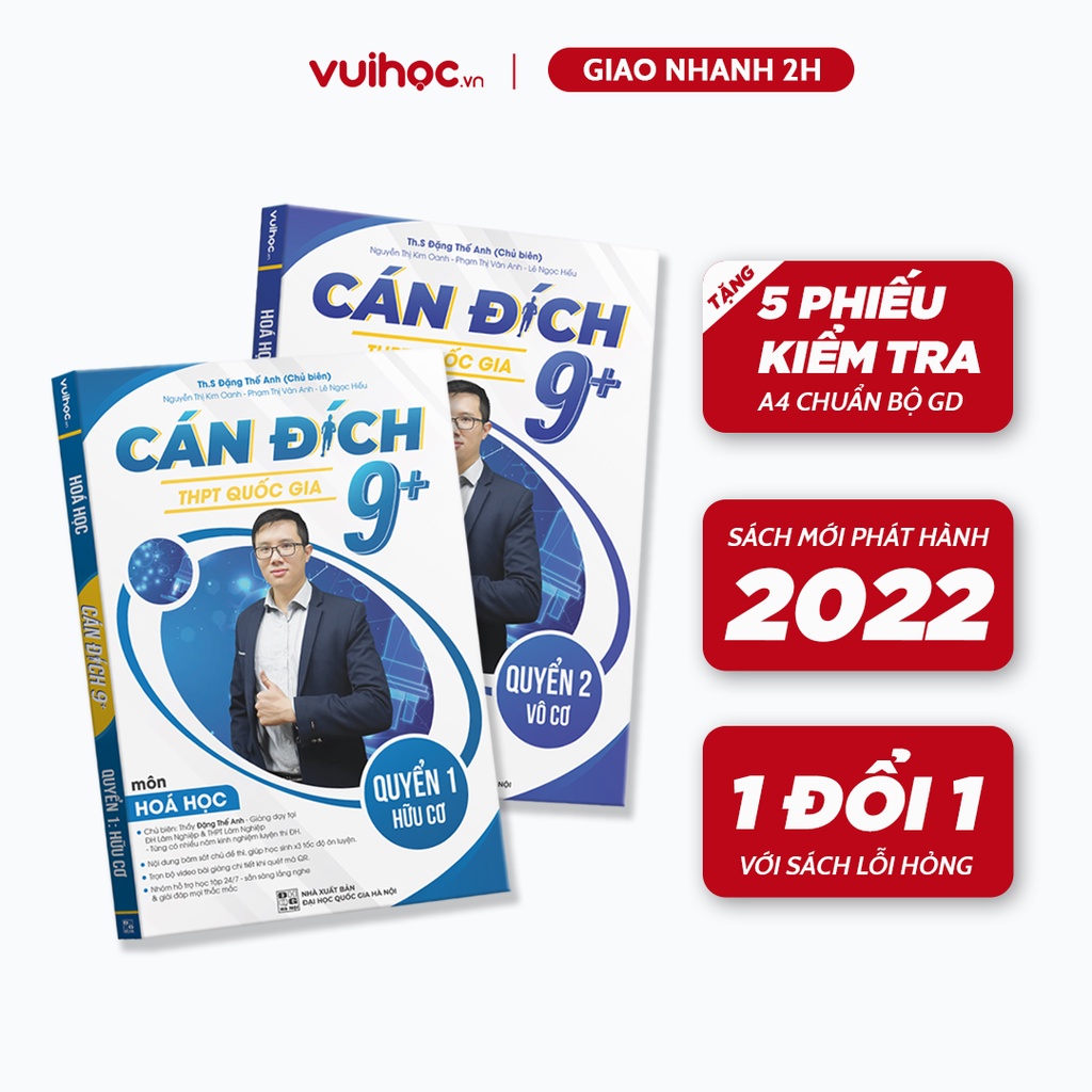 Bộ 2 Cuốn Sách Cán đích 9+ Luyện Thi THPT QG 2023 Môn Hóa Hữu Cơ+ Vô Cơ Vuihoc.vn