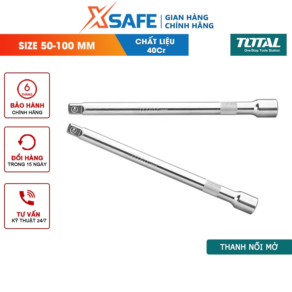 Thanh nối mở tuýp TOTAL 1/4&quot; kích thước 50-100mm Đầu tiếp nối dài chất liệu 40Cr, mạ crôm, thiết kế nhỏ gọn, bền, chắc
