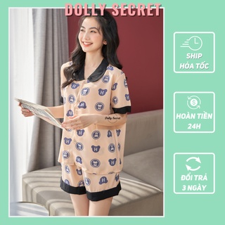 Bộ đồ Pijama mặc nhà hình gấu đáng yêu chất lụa mango cổ tròn DOLLY SECRET CC12