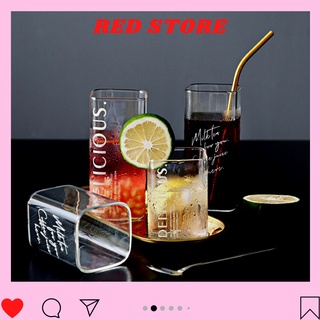 Ly thủy tinh cute chịu nhiệt 300-400ml, cốc thủy tinh vuông uống nước, uống cafe dễ thương trong suốt cao cấp|| RED cafe