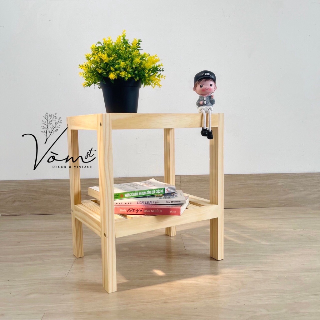 Kệ gỗ, tab gỗ 2 tầng đầu giường, nội thất phòng ngủ phòng khách - chất lượng gỗ thông nhập khẩu - size 34 x 27 x 40cm
