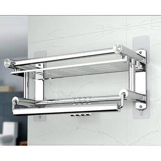 Giá Treo Khăn Nhà Tắm 2 Tầng, Kệ Nhà Tắm INOX 304 Dán Tường Không Cần Khoan Đục
