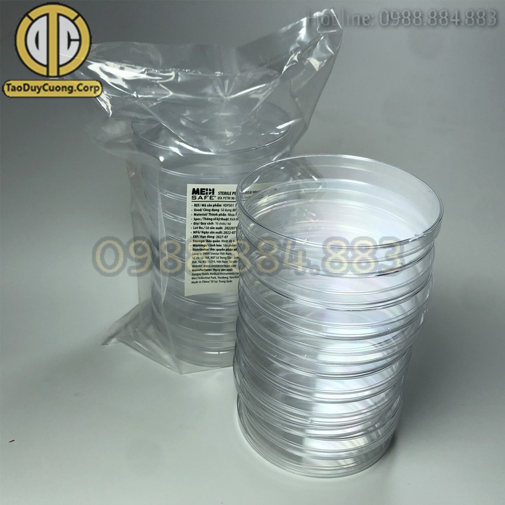 Túi 10 Cái - Đĩa Petri Nhựa Tiệt Trùng 90x15mm Dùng Để Nuôi Cấy Tế Bào