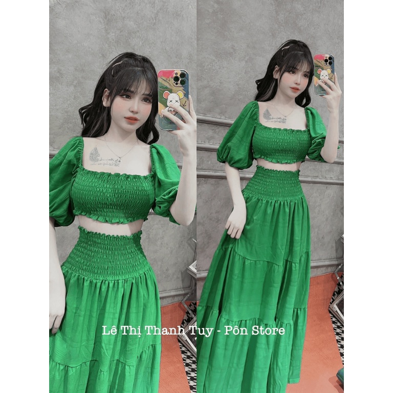 SET ÁO TÓP/ VÁY XẾP LY XỐP CHỈ, CONCEPT ĐI LÀM/ ĐI CHƠI, CHẤT VẢI XIN, MẶC CỰC THÍCH UP