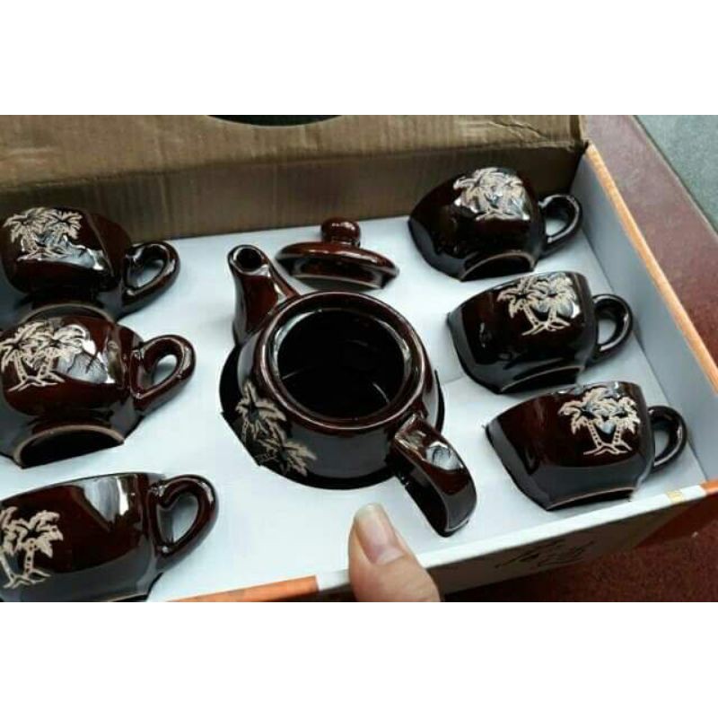 Bộ ấm trà 6 ly gốm sứ tráng men