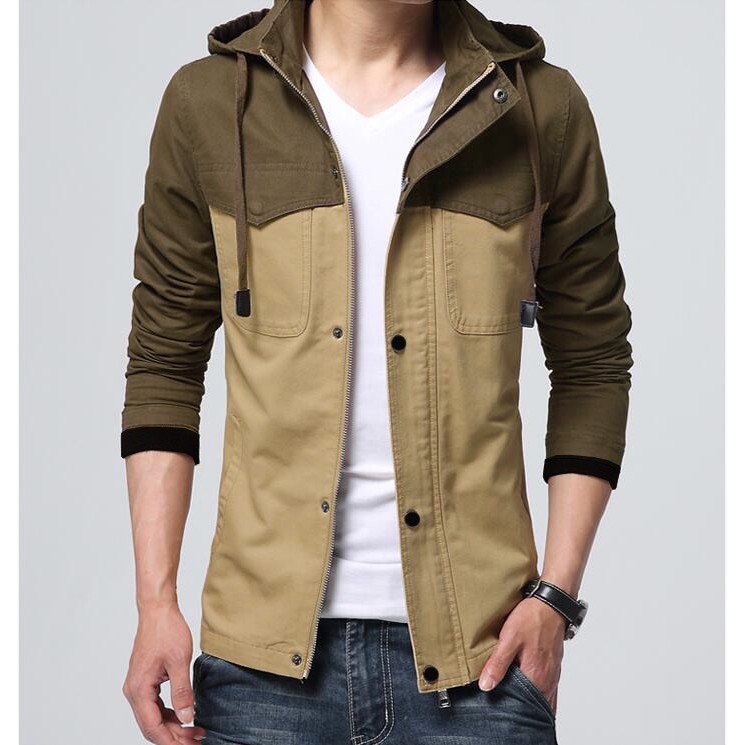 Sỉ áo khoác kaki nam có nón nút gài AKK15 | BigBuy360 - bigbuy360.vn