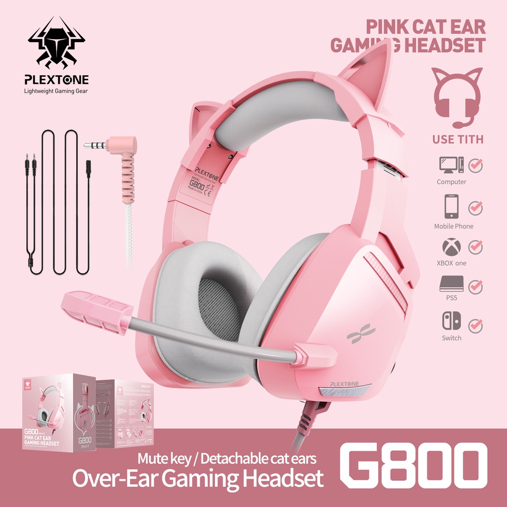 Tai nghe chơi game PLEXTONE G800Ⅱ jack cắm 3.5mm hình chữ l có nút điều khiển âm lượng và micro có thể thu vào