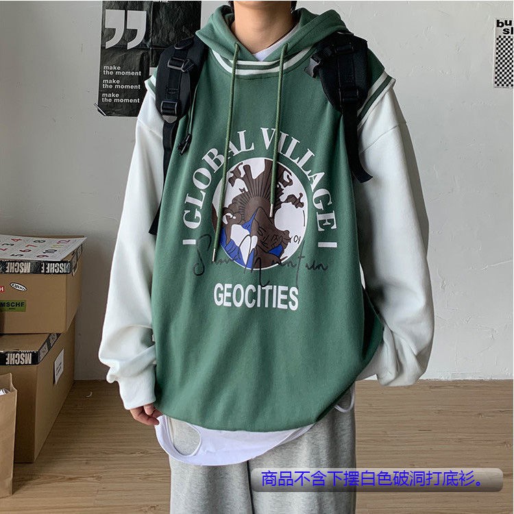 Áo Hoodie Dáng Rộng Giả Nhiều Lớp Thời Trang Cá Tính Cho Nam