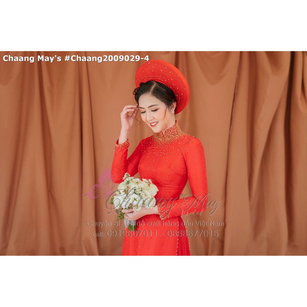 Bộ áo dài cô dâu cao cấp CHAANG May sẵn Thiết kế áo dài cưới đính đá pha lê, đi tiệc sang trọng