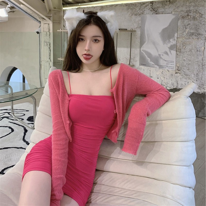 Bộ Áo Sơ Mi + Đầm Ôm Hai Dây Thời Trang Gợi Cảm Cho Nữ | BigBuy360 - bigbuy360.vn