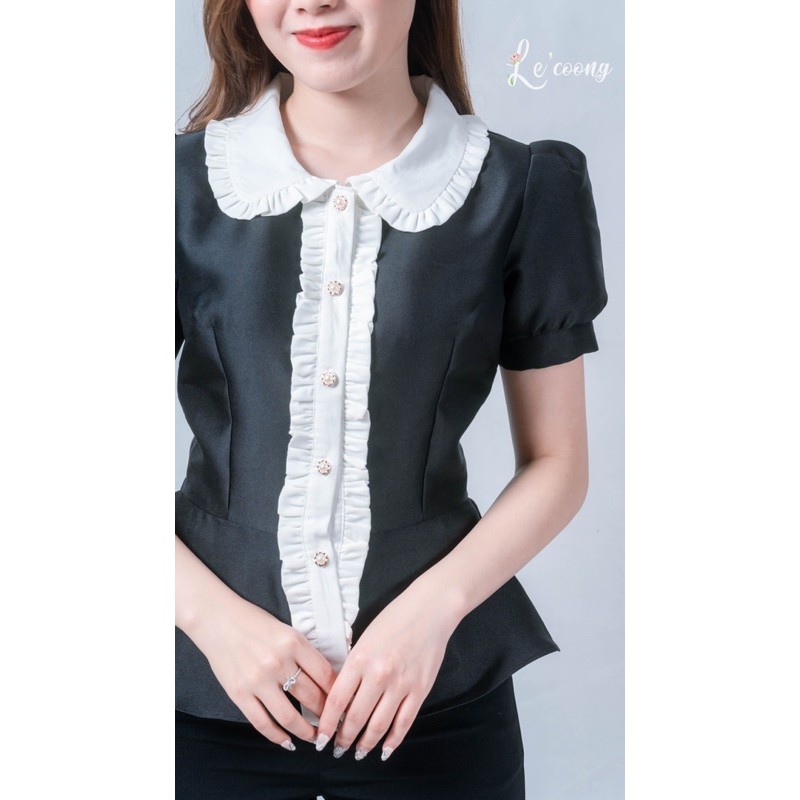 Áo kiểu đẹp dáng peplum dành cho nữ màu đen chất Tapta thiết kế cổ đức tôn eo thích hợp thời trang công sở_LeCoong A26