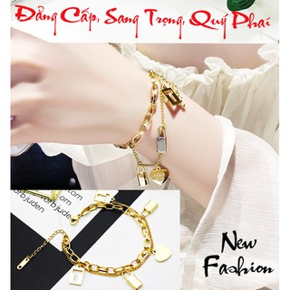 Lắc tay nữ titan cao cấp trái tim ổ khóa kiểu xích 2 tầng siêu đẹp, bền màu - Đem lại sự sang trọng, Quý Phái
