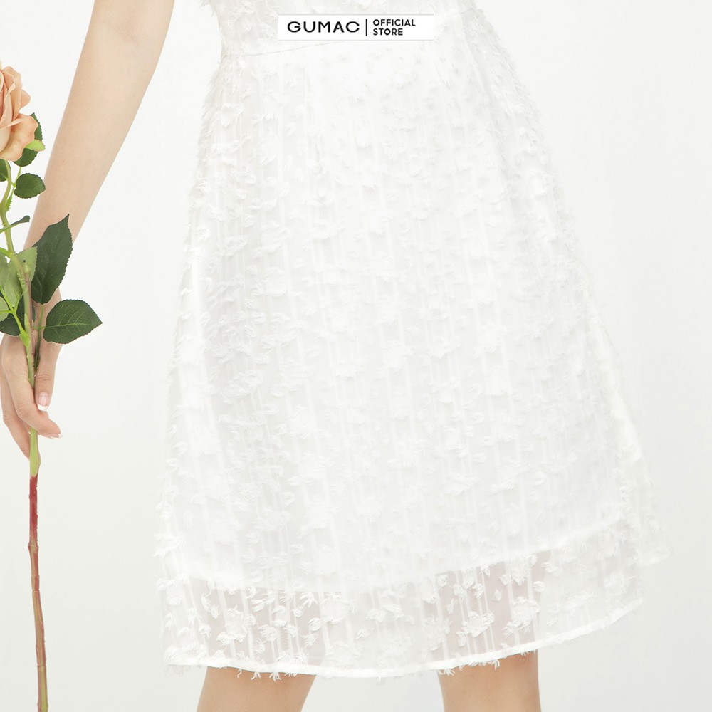 [Mã MABR07062 giảm 8% tối đa 50K đơn từ 249K] Đầm xòe nữ màu trắng lông vũ cổ vuông GUMAC DB544 | BigBuy360 - bigbuy360.vn