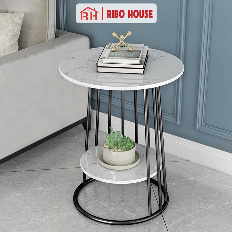 Bàn trà sofa RIBO HOUSE mặt đá khung sắt sơn tĩnh điện mẫu 3 bàn decor nội thất phòng khách cafe ban công RIBO50