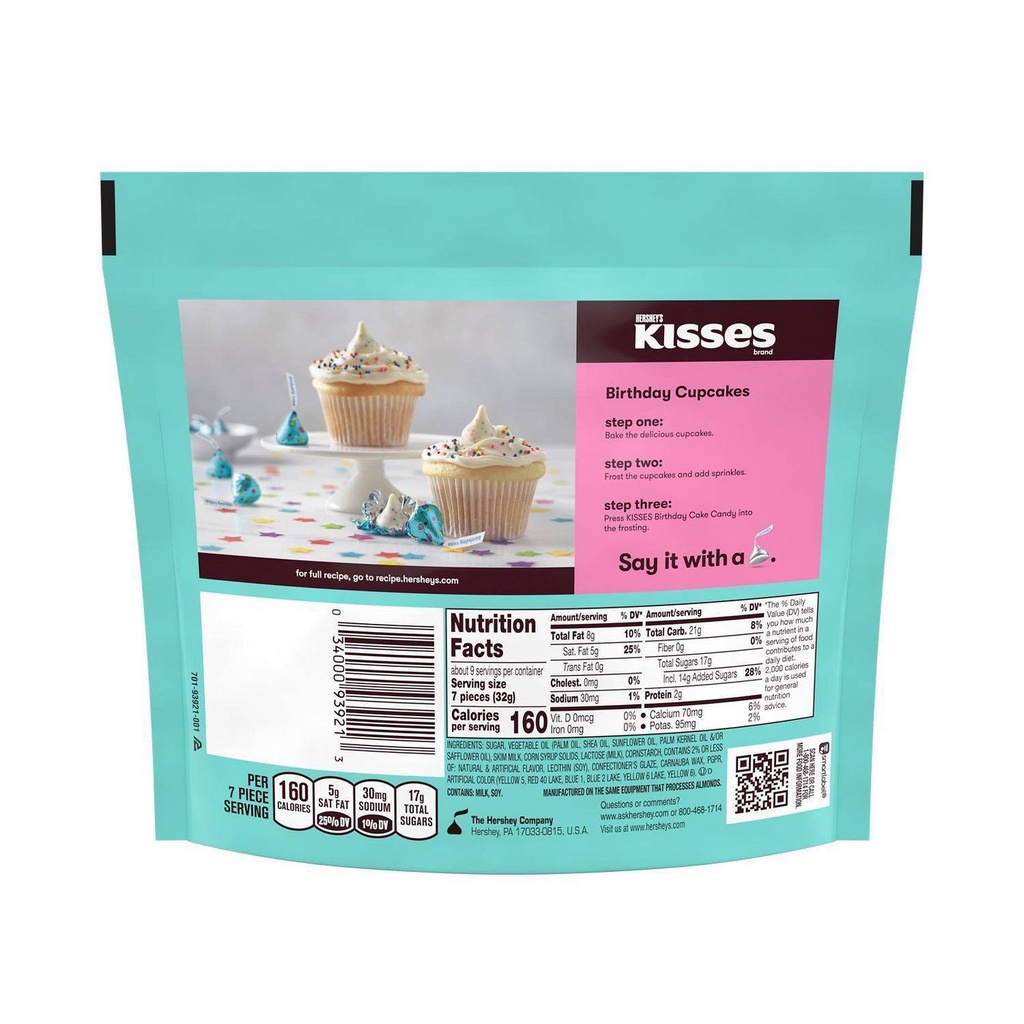 TÚI 283g SOCOLA KEM - KẸO TRANG TRÍ BÁNH SINH NHẬT Hershey's Birthday Cake Kisses, Share Bag (10oz)