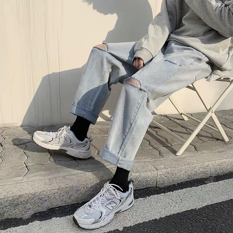 Quần Baggy Bò Nam Xám Trơn Ống Rộng Suông Dáng Đứng Cạp Cao Chất Vải Jeans Co Giãn Nhẹ Không Phai Màu Chất Đẹp