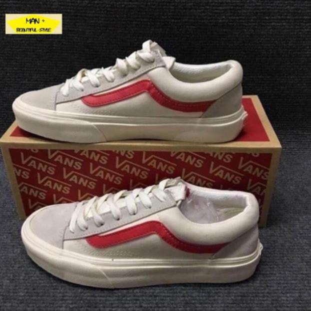 Tết🌺 Sales ( Full box) giày Vans style old skool trắng vạch đỏ ✔️ 2020 💎 [ Real ] . * hot ^ .