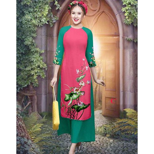 Set Áo Dài Cách Tân Hoa 3D & Quần Collotes (Kèm Mấn)