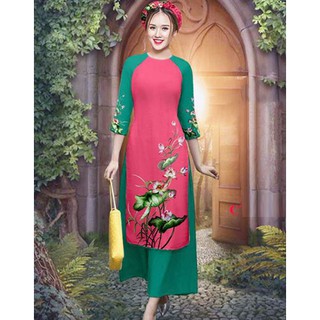 Set áo dài cách tân hoa 3d & quần collotes