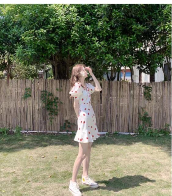 Đầm cherry ulzzang hàn quốc 2 màu đệm ngực siêu xinh | BigBuy360 - bigbuy360.vn