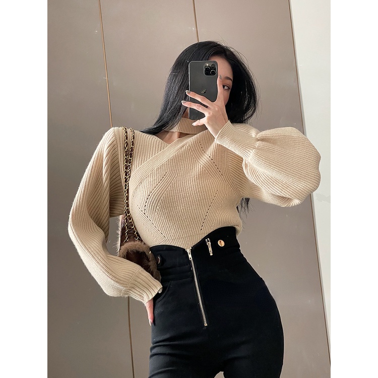DUNEA Áo sweater cổ chữ V phong cách cổ điển dành cho nữ