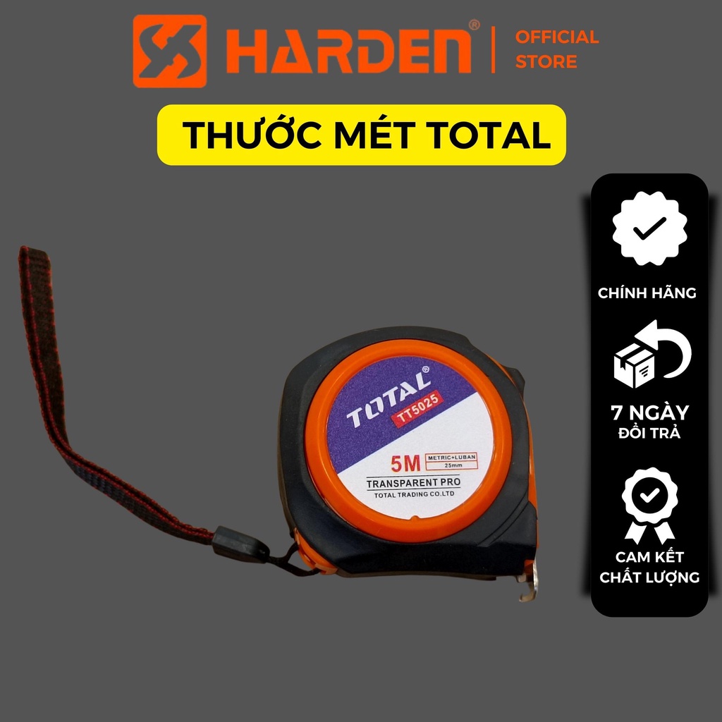 Thước cuộn thép TOTAL , thước mét cuộn tự động chất liệu ABS cứng bọc cao su chống va đập