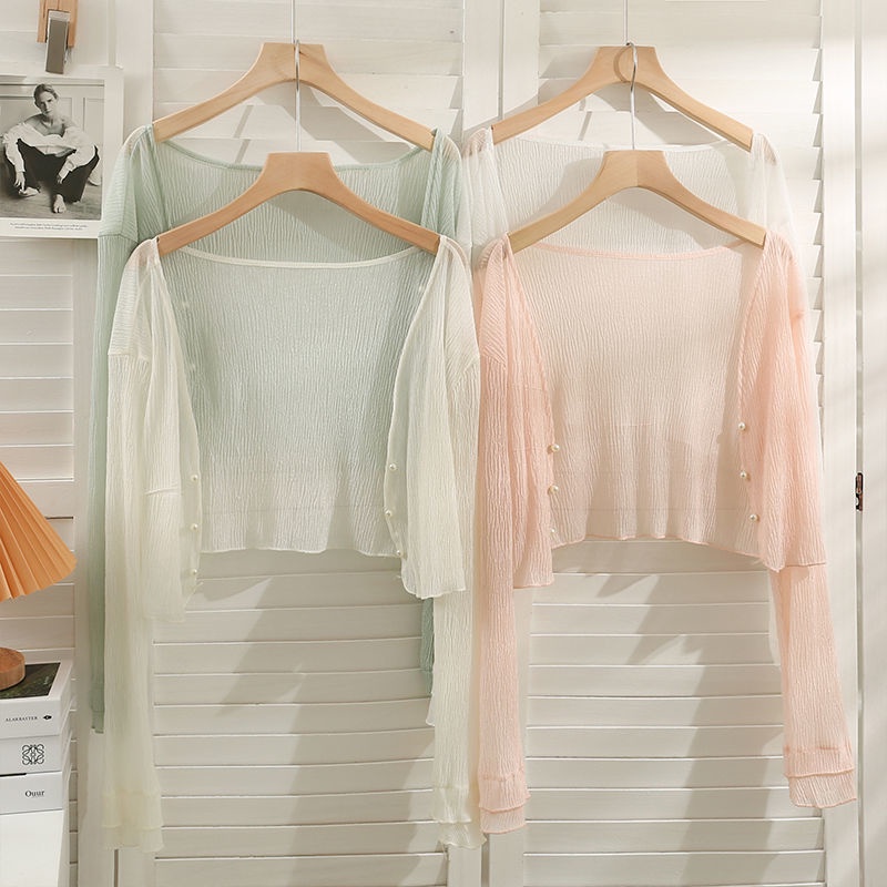 Áo Khoác cardigan Mỏng Xuyên Thấu Dài Tay Thời Trang Nữ