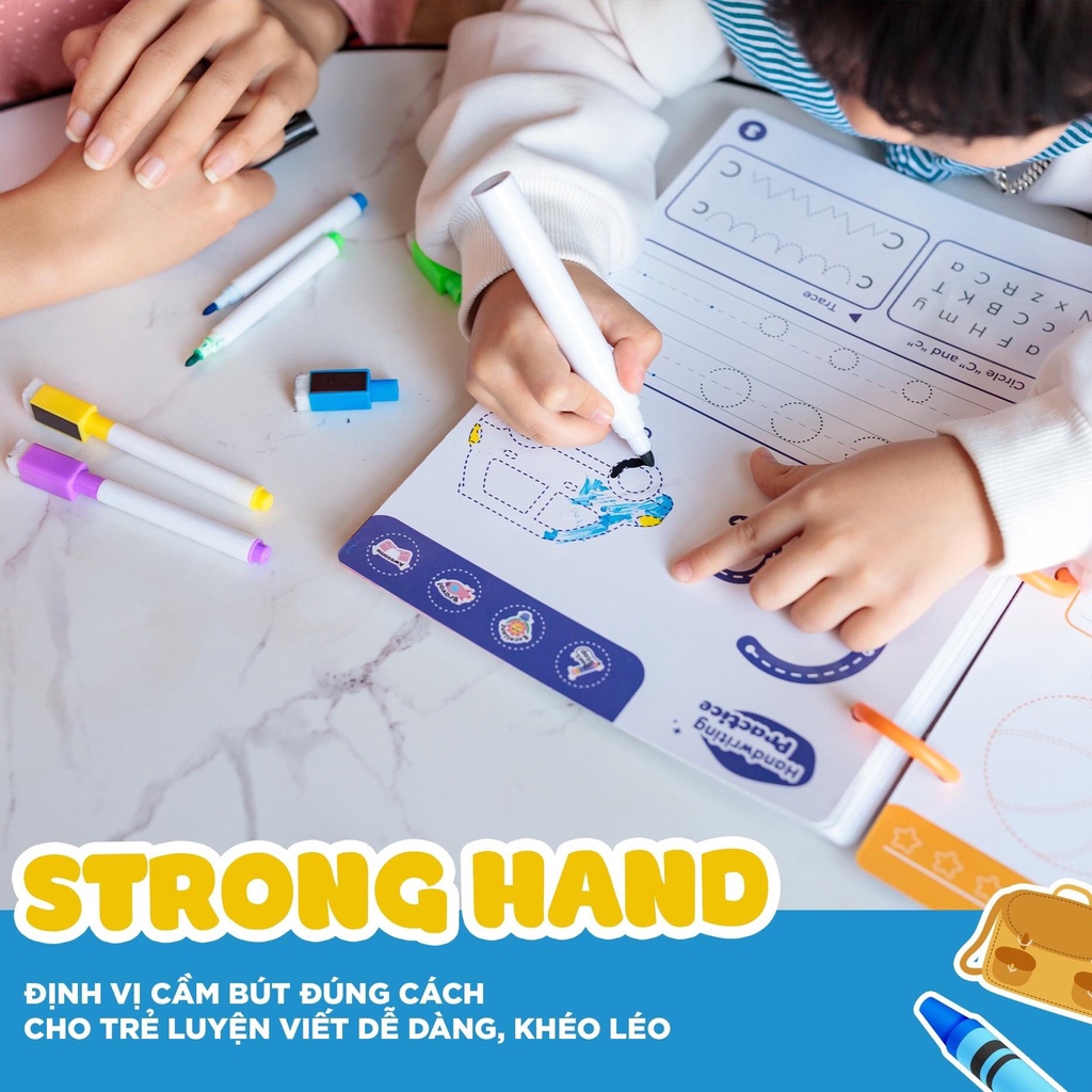 Sách luyện cầm viết Shape Me Lalala Baby, bôi xóa được, tặng kèm 5 bút + cục bôi