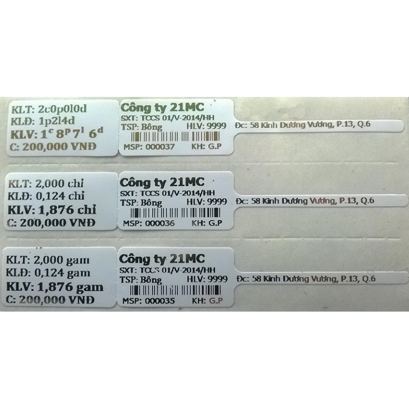 Giấy PVC in tem vàng bạc trang sức 42*10mm dai không rách in mực giá rẻ decal in tem vàng tem nhẫn