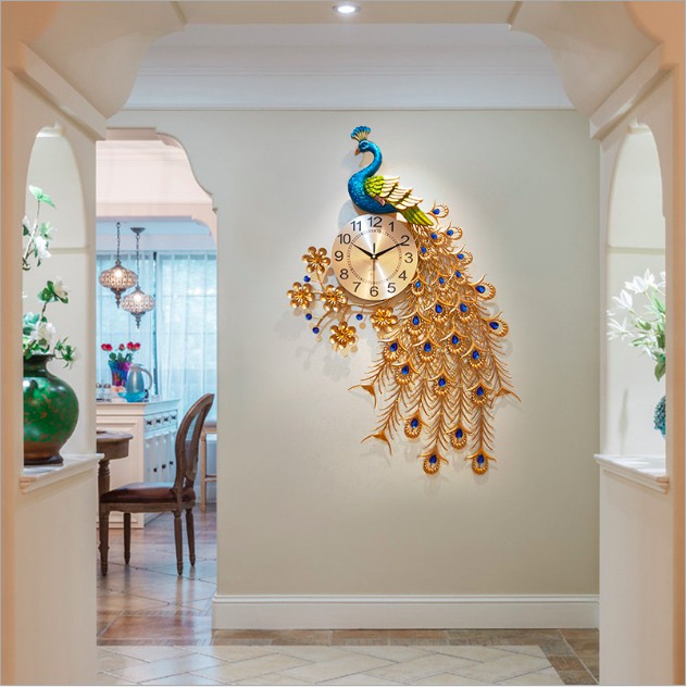 Đồng hồ treo tường trang trí con chim công khổng tước KD688 chất liệu thép sơn tĩnh điện 3 lớp không gỉ