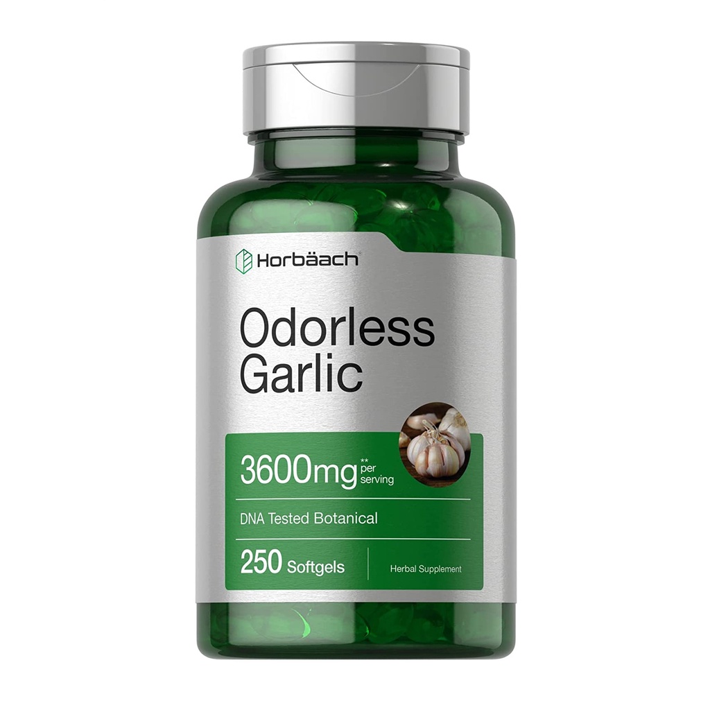 Horbaach Odorless Garlic 3600mg - Viên uống tinh dầu tỏi không mùi hỗ trợ tim mạch, tăng cường miễn dịch 250 viên