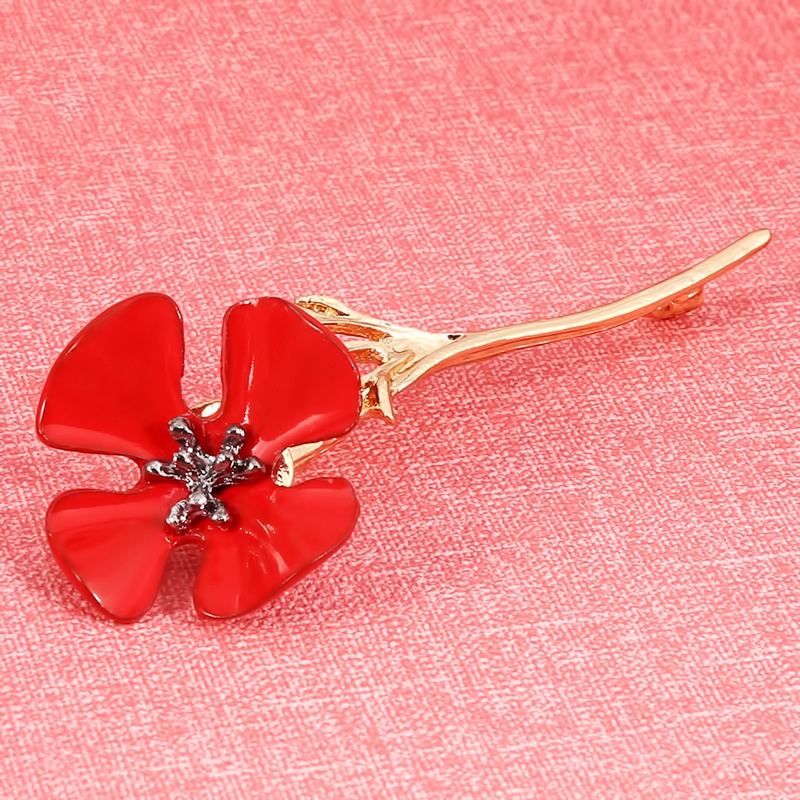 Trâm cài áo họa tiết hoa anh túc đỏ phong cách thời trang cho phái nữ
