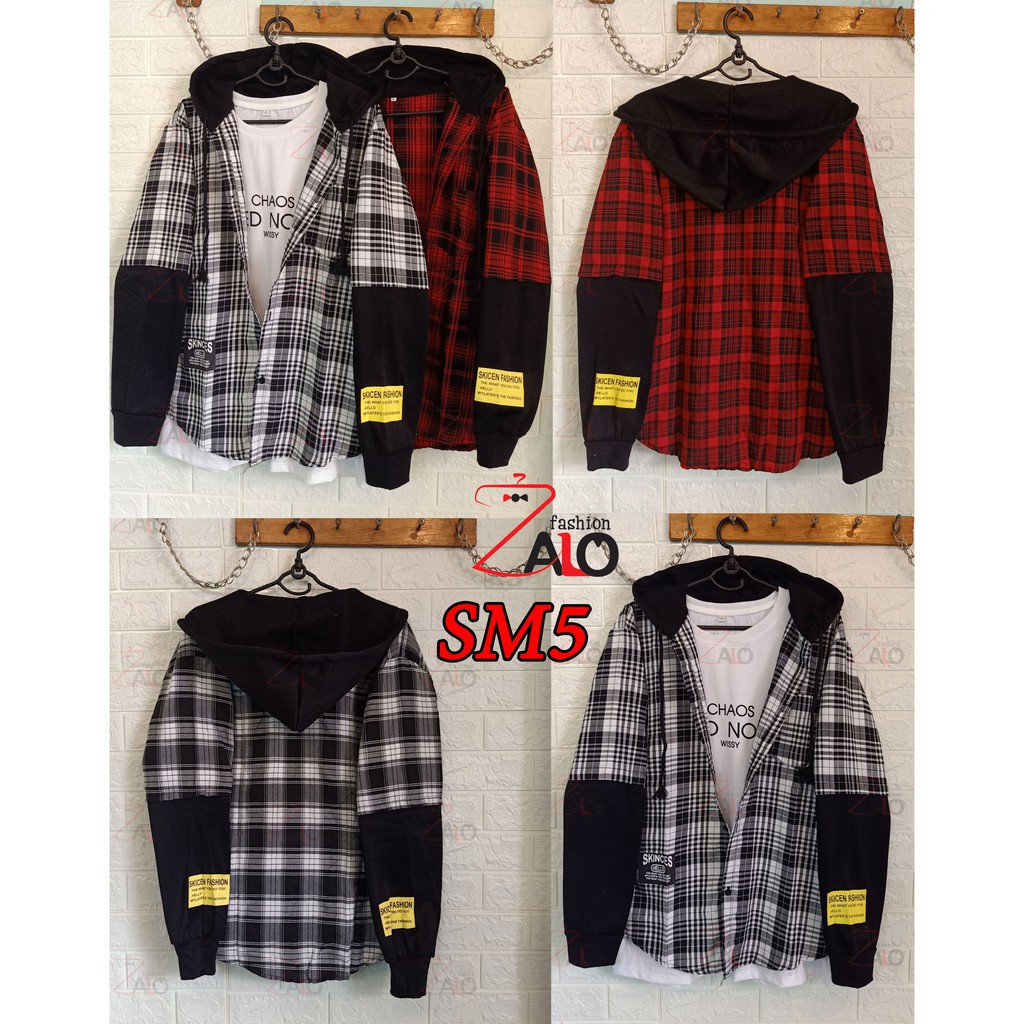 HÀNG NHẬP KHẨU -  Áo Khoác Sơ Mi Caro Nam Nữ FLANNEL Caro Có Mũ Trùm Đầu Unisex - Hàng Nhập Khẩu