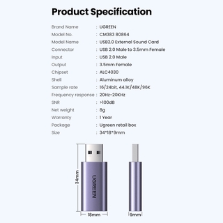 Card âm thanh UGREEN tiêu chuẩn USB 3.5mm