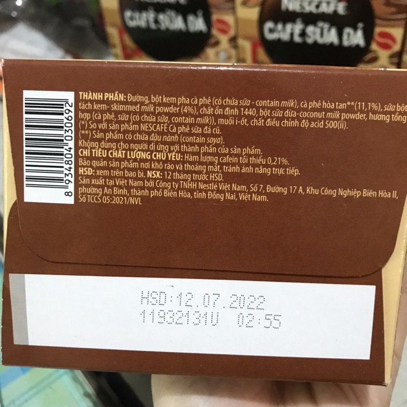 Hộp Cà phê Nescafe NESTLE Sữa Đá 3 in 1 công thức mới x2 sánh quyện hộp 10 gói - 24g/gói☕