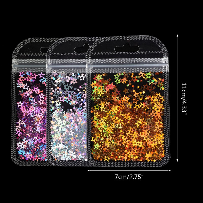 3 Túi chữ nhựa Resin màu Holographic trang trí móng tay