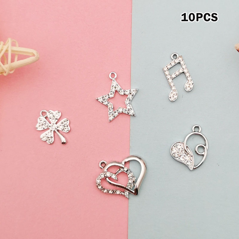 Bộ 10 Mặt Vòng cổ Hình Cỏ Bốn Lá / Nốt Nhạc / Trái Tim / Trái Tim Xinh Xắn Dùng Làm Bông Tai