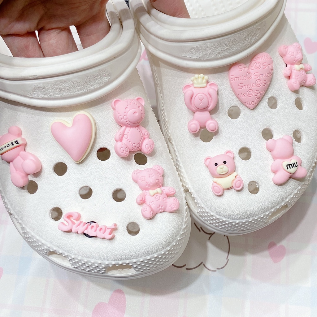 Sticker crocs Shoe Decoration for crocs đế caoSet 10 Phụ Kiện Trang Trí Giày Hình Gấu May Mắn DIY Dễ Thương
