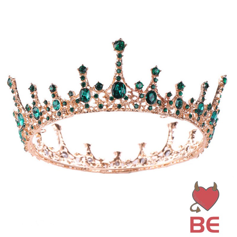 YADORNOS Vương miện đính đá pha lê xanh lá phong cách Châu Âu cho cô dâu