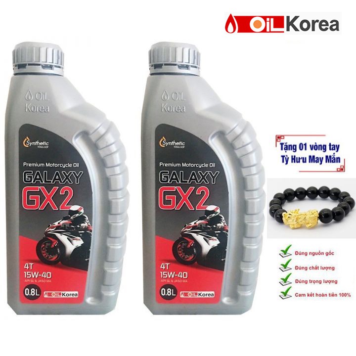 Nhớt xe máy số Galaxy GX2 Hàn Quốc cao cấp - combo 2 chai - 800ml - Tặng vòng tay tì hưu