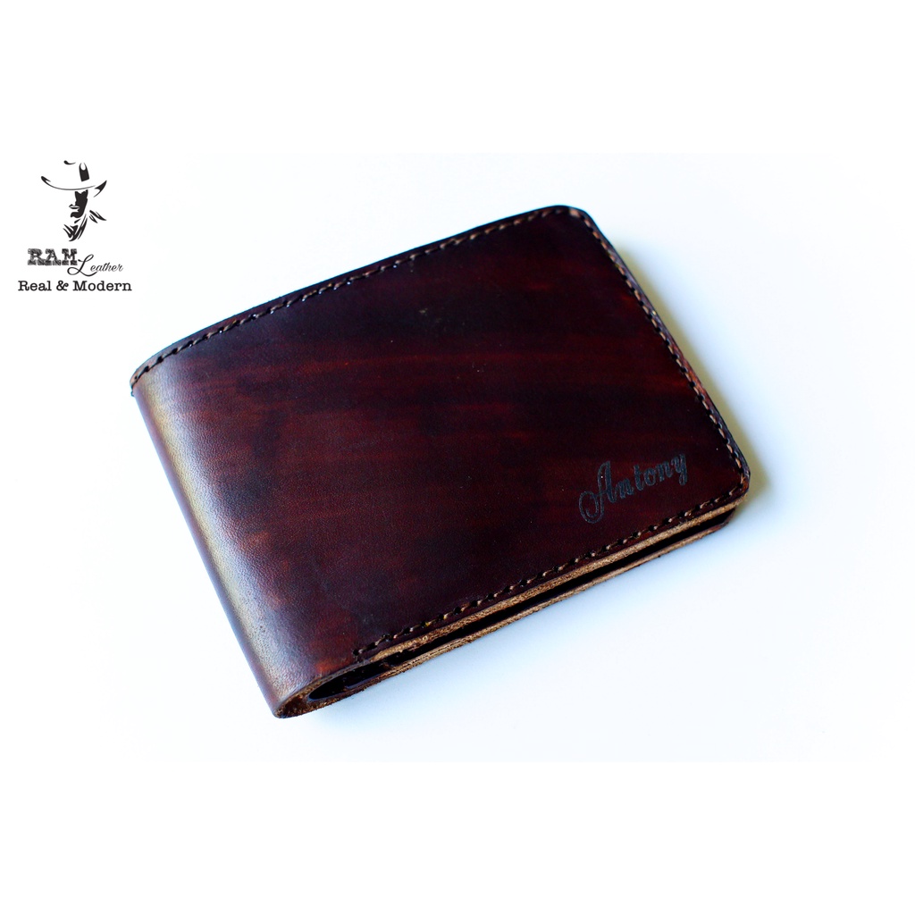 Ví nam da bò RAM Leather Italia Vegtan Nâu Đậm