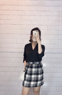 Áo sơ mi đáp cổ chéo lụa cực sang xinh đẹp