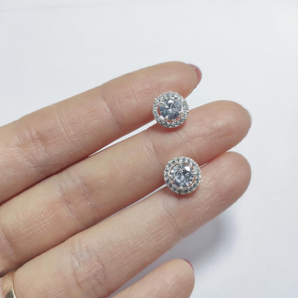 (BẠC CHUẨN)  BÔNG TAI BẠC TA MẶT TRÒN GẮN ĐÁ LẤP LÁNH TRANG SỨC CAO CẤP NO.93 HOA TAI