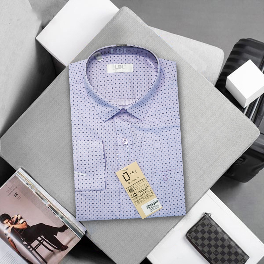 Áo Sơ Mi Nam Cộc Tay Công Sở Kiểu Hàn Quốc Chấm Bi Chất Liệu Bamboo Sợi Tre, Thâm Hút Mồ Hôi , Hạn Chế Nhăn Nhàu LDL